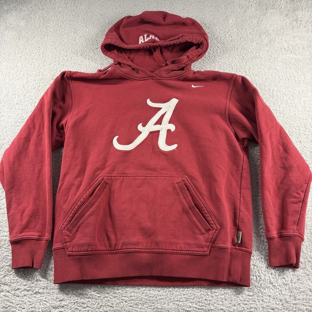 Alabama Crimson Tide Hoodie VINTAGE Nike Mens Medium Red‎ Embroidered Textured